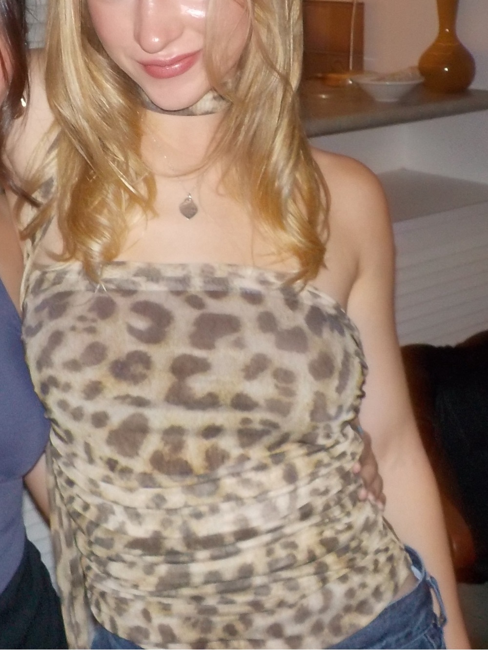 Leopard Print Strapless Ruched Top with Scarf